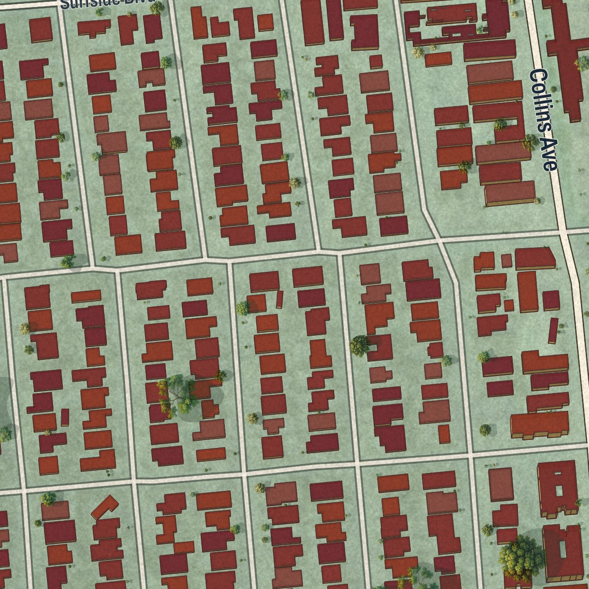 Close-up 2 of the Surfside, Florida map artwork