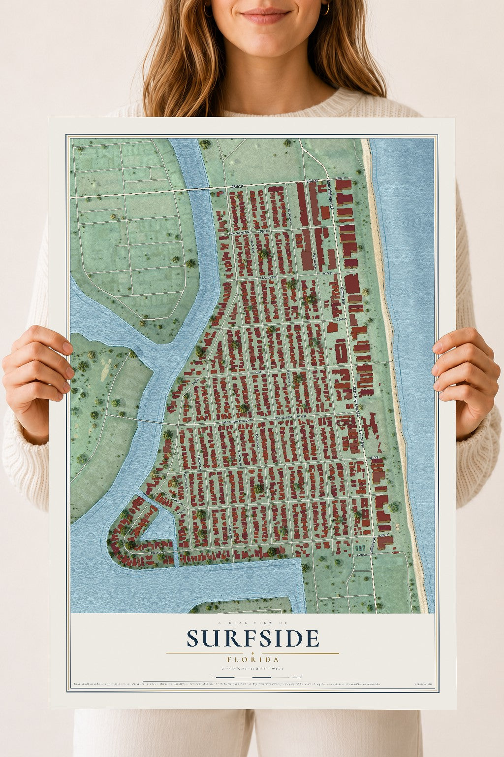 Surfside, Florida map print, 18" x 24" Archival Matte Print mockup