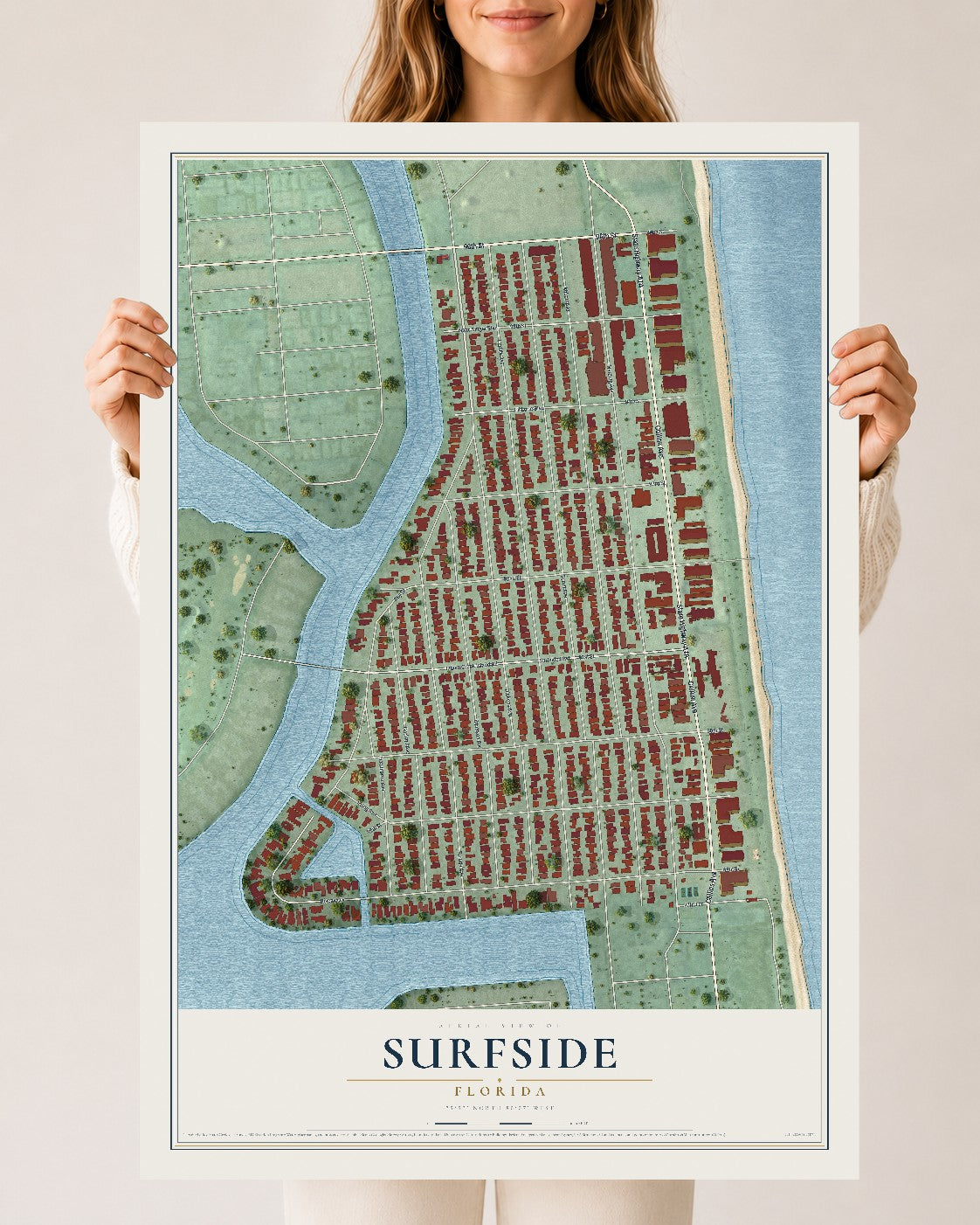 Surfside, Florida map print, 24" x 36" Archival Matte Print mockup