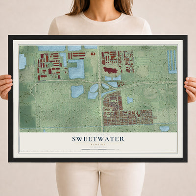 Sweetwater, Florida map print, 18" x 24" W/ Black Ayous Wood Frame mockup