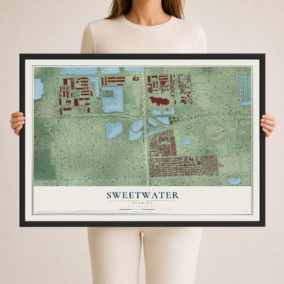 Sweetwater, Florida map print, 24" x 36" W/ Black Ayous Wood Frame mockup