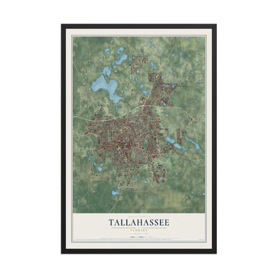 Tallahassee, Florida map print, 12" x 18" W/ Black Ayous Wood Frame mockup