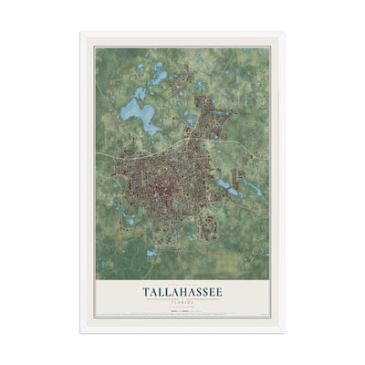 Tallahassee, Florida map print, 12" x 18" W/ White Ayous Wood Frame mockup