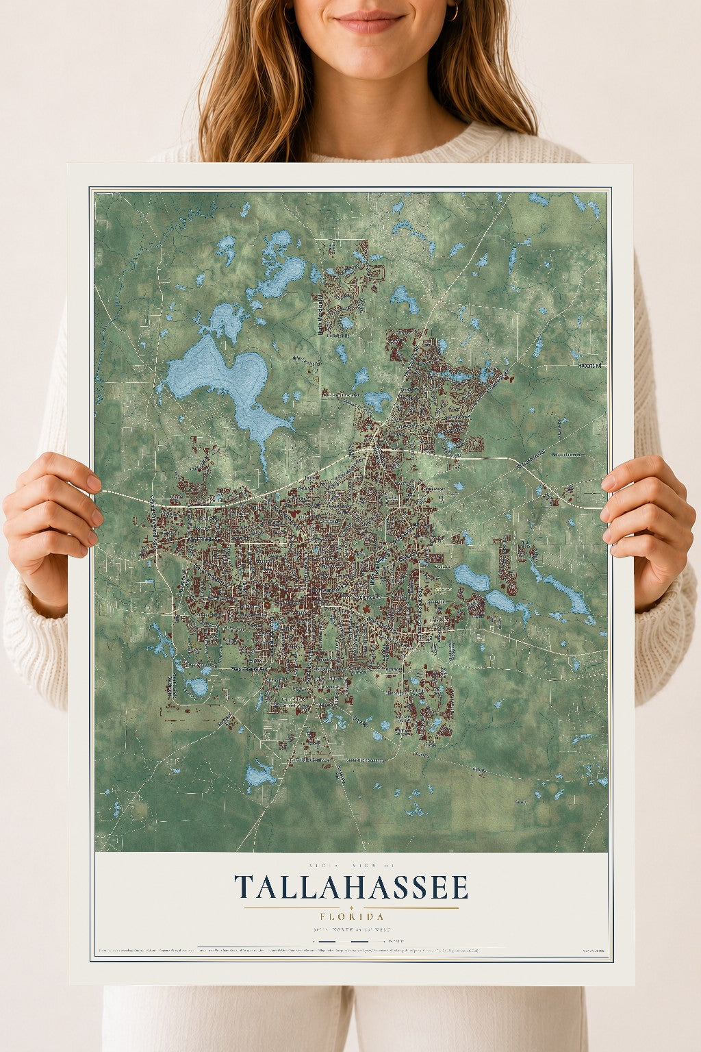 Tallahassee, Florida map print, 18" x 24" Archival Matte Print mockup