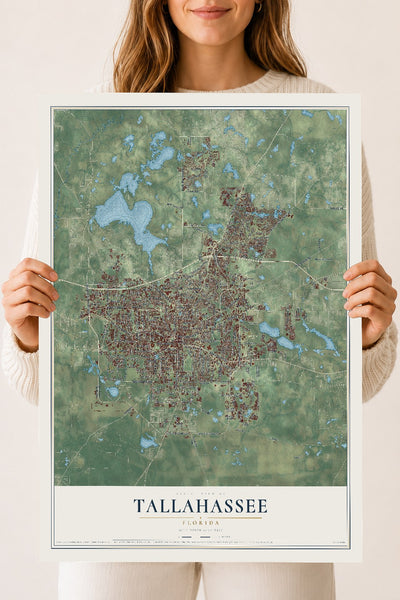 Tallahassee, Florida map print, 18" x 24" Archival Matte Print mockup