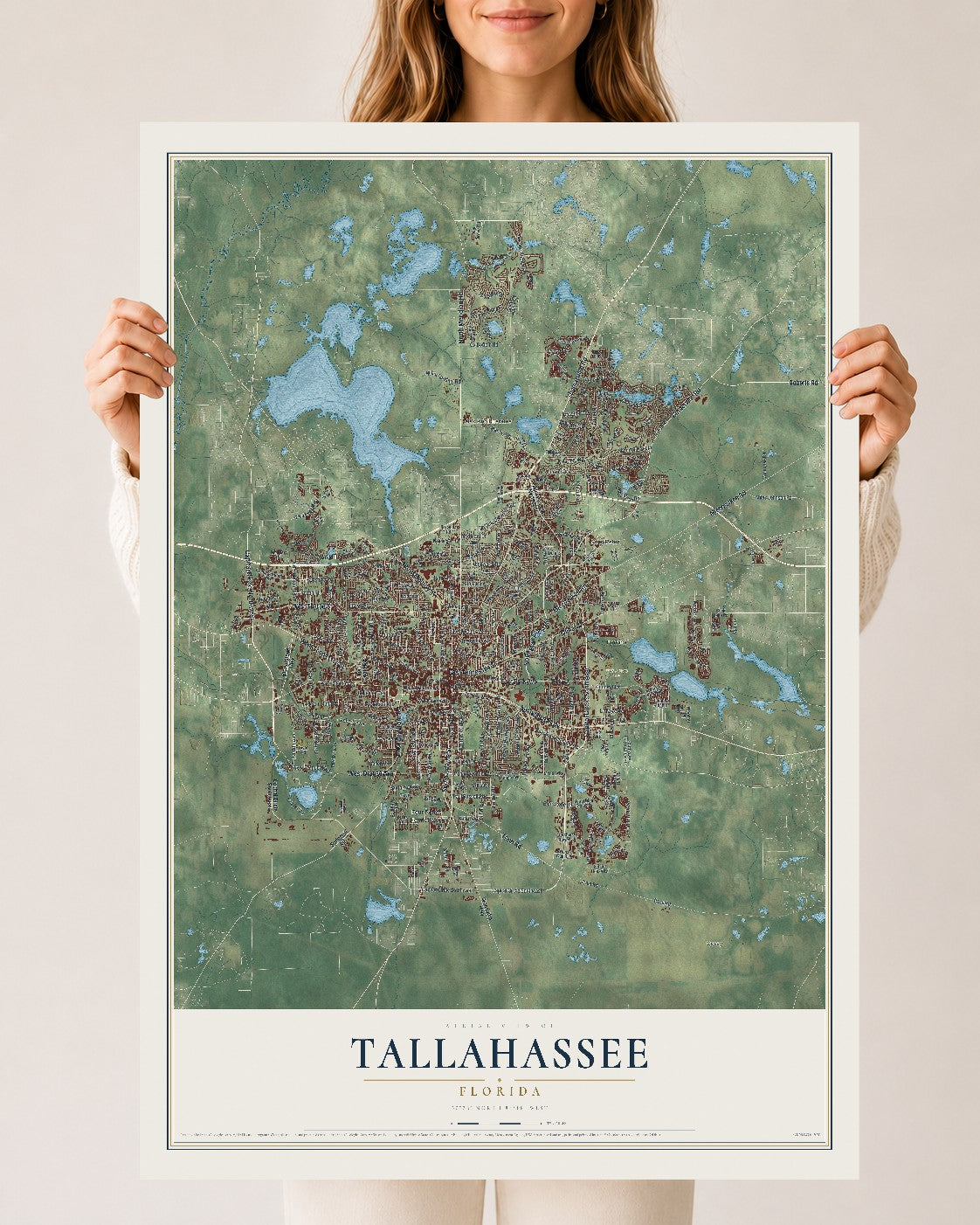 Tallahassee, Florida map print, 24" x 36" Archival Matte Print mockup