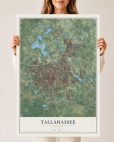 Tallahassee, Florida map print, 24" x 36" Archival Matte Print mockup
