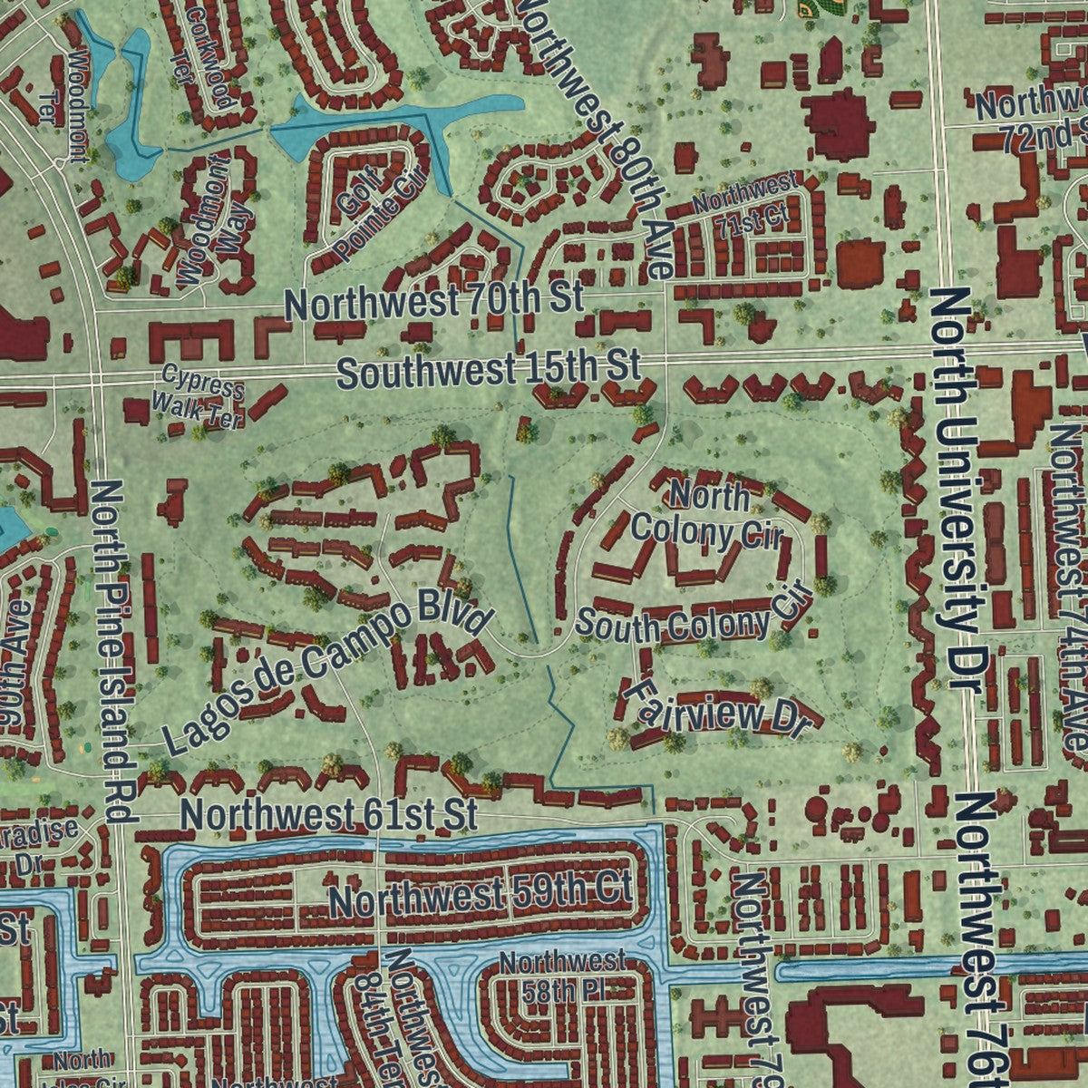 Close-up 1 of the Tamarac, Florida map artwork