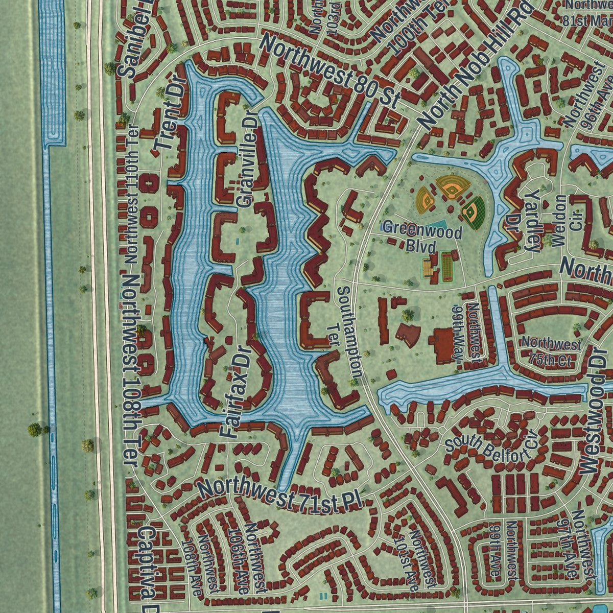 Close-up 2 of the Tamarac, Florida map artwork