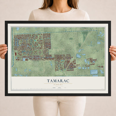 Tamarac, Florida map print, 18" x 24" W/ Black Ayous Wood Frame mockup