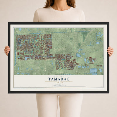 Tamarac, Florida map print, 24" x 36" W/ Black Ayous Wood Frame mockup