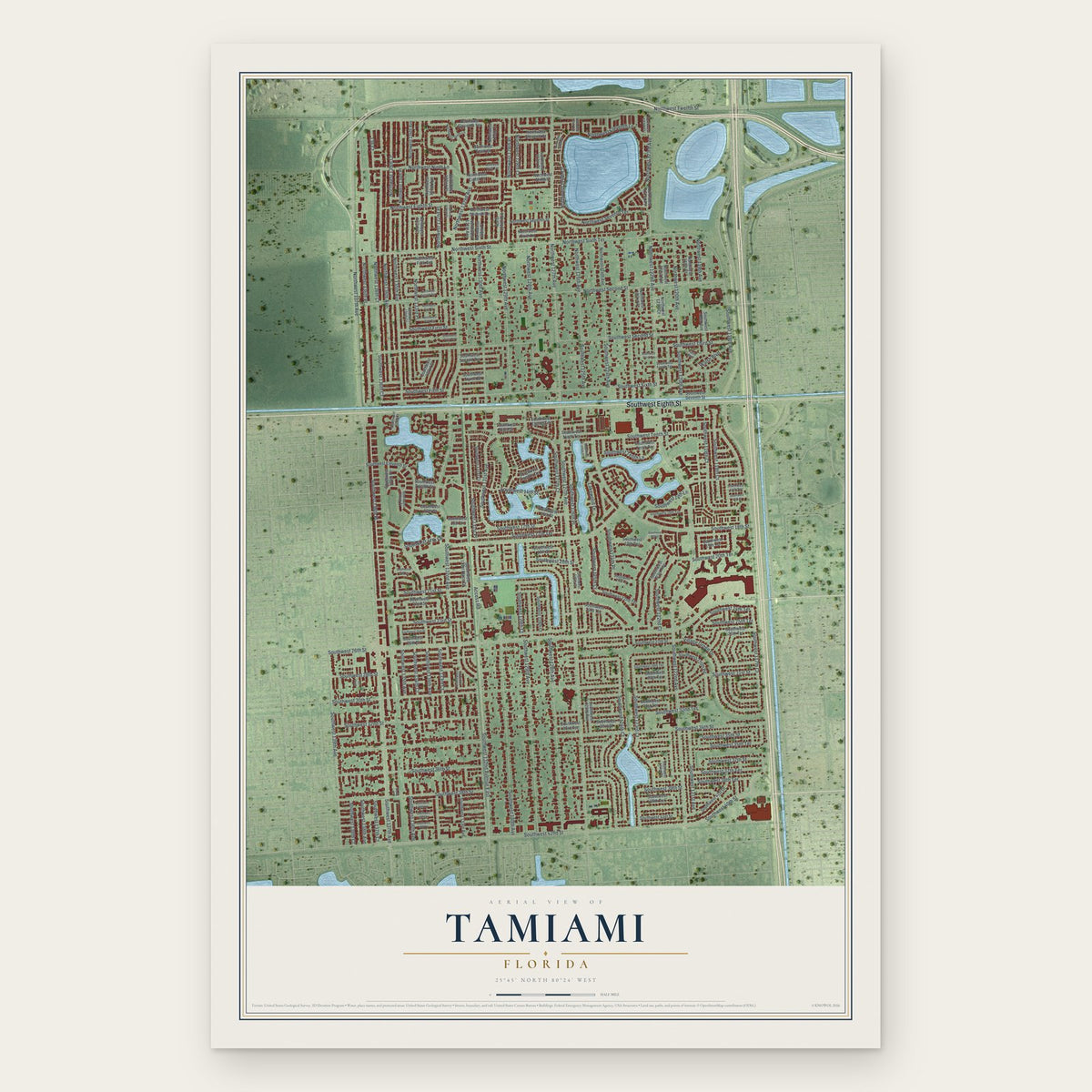 Tamiami, Florida map print, the full design