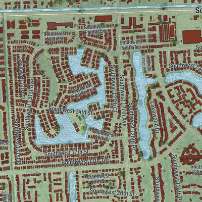 Close-up of the map of Tamiami, Florida print showing street and building detail