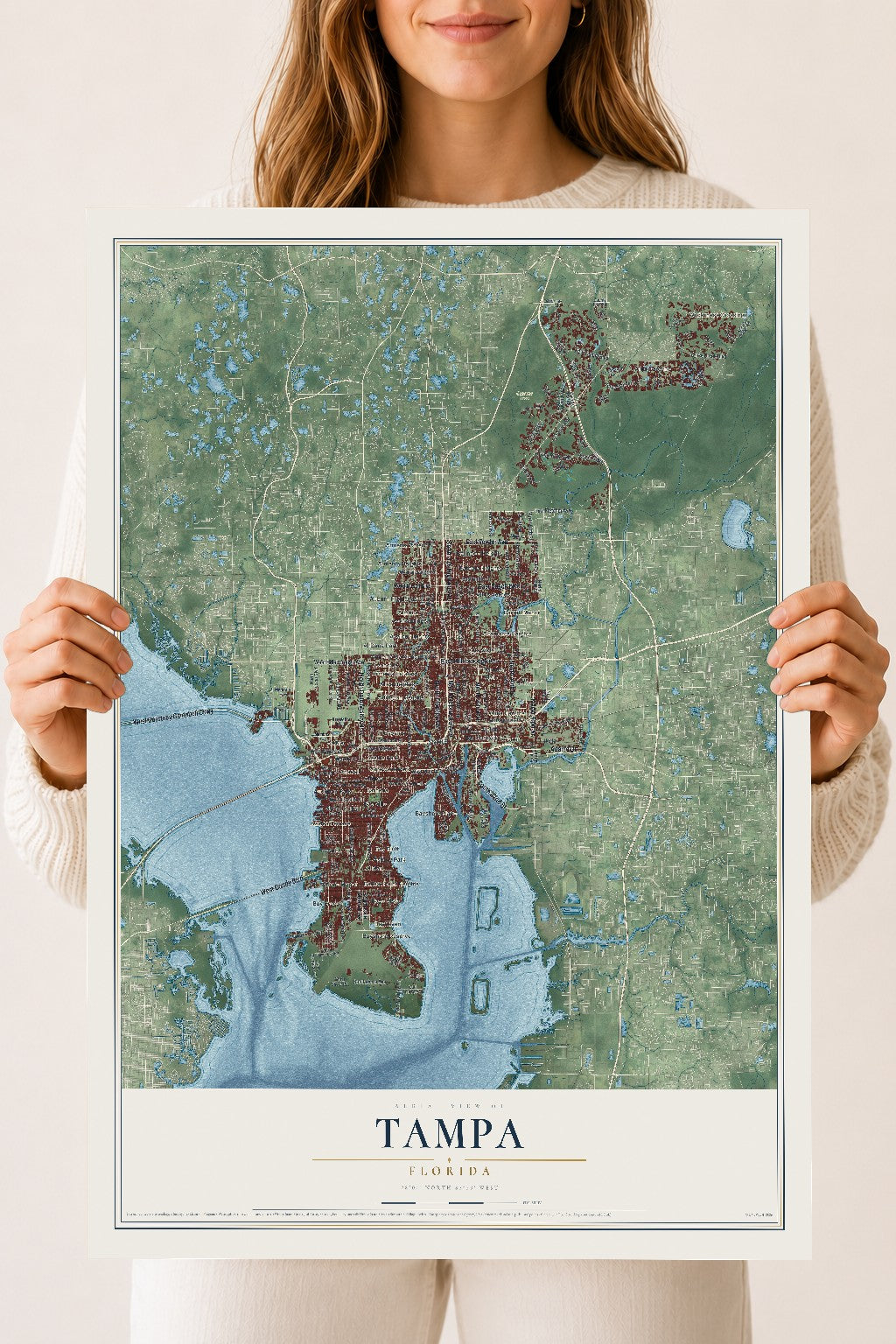 Tampa, Florida map print, 18" x 24" Archival Matte Print mockup
