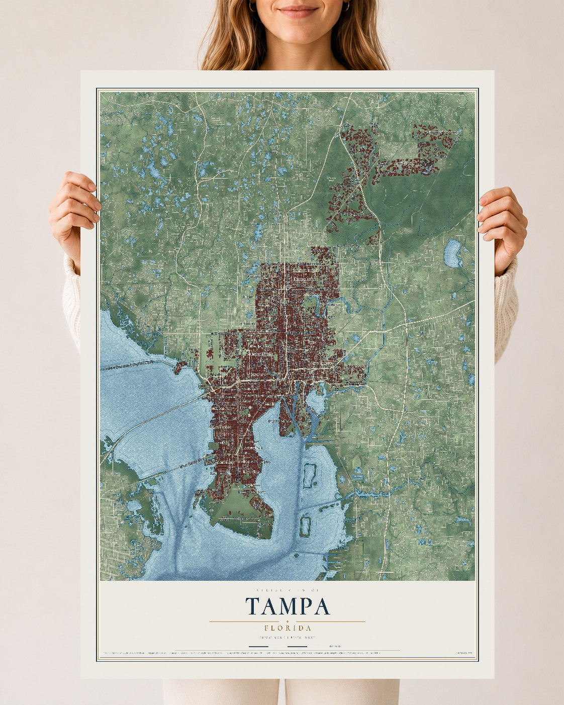 Tampa, Florida map print, 24" x 36" Archival Matte Print mockup
