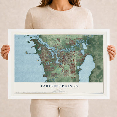 Tarpon Springs, Florida map print, 12" x 18" W/ White Ayous Wood Frame mockup