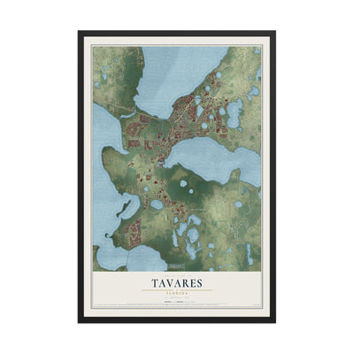 Tavares, Florida map print, 12" x 18" W/ Black Ayous Wood Frame mockup