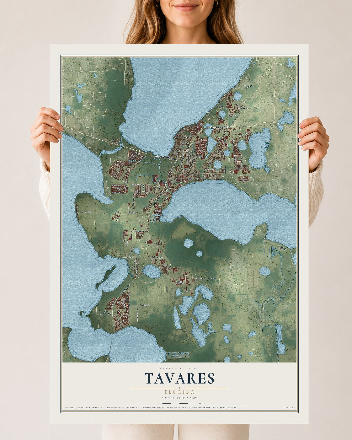 Tavares, Florida map print, 24" x 36" Archival Matte Print mockup