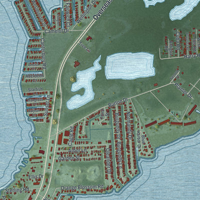 Close-up of the map of Tavernier, Florida print showing street and building detail