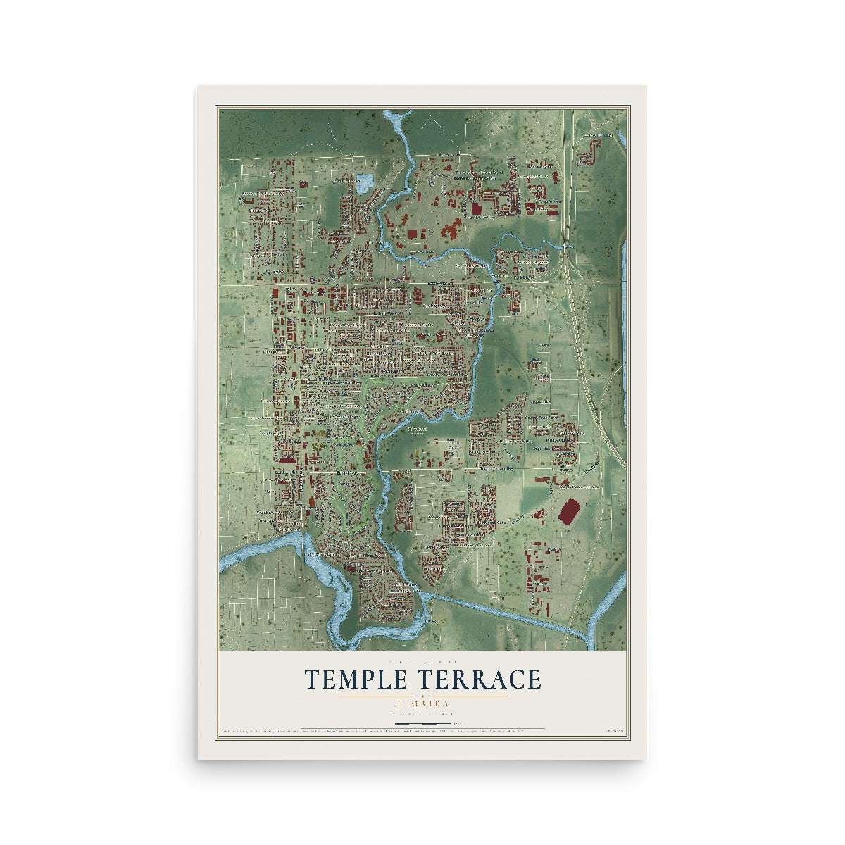 Temple Terrace, Florida map print, 12" x 18" Archival Matte Print mockup