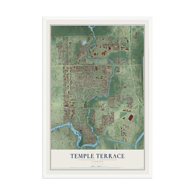 Temple Terrace, Florida map print, 12" x 18" W/ White Ayous Wood Frame mockup