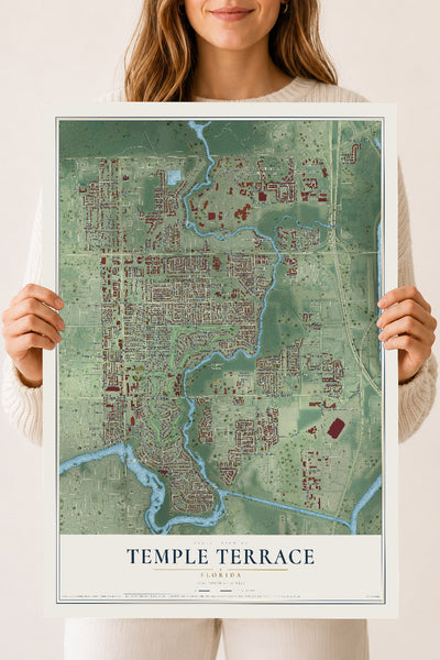 Temple Terrace, Florida map print, 18" x 24" Archival Matte Print mockup