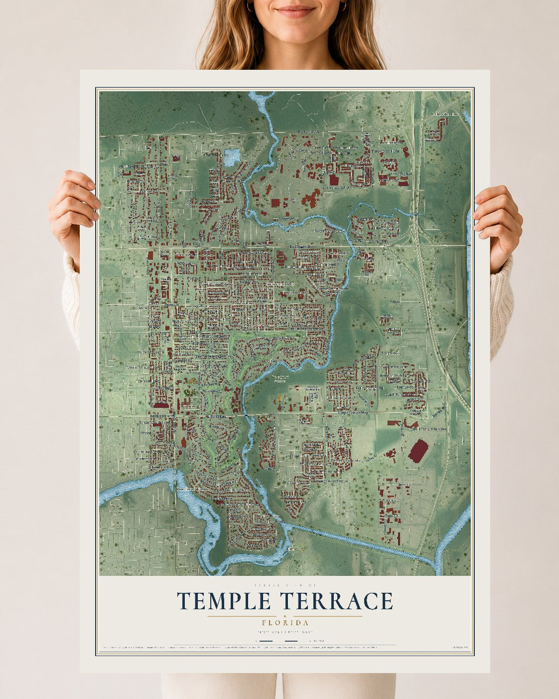 Temple Terrace, Florida map print, 24" x 36" Archival Matte Print mockup