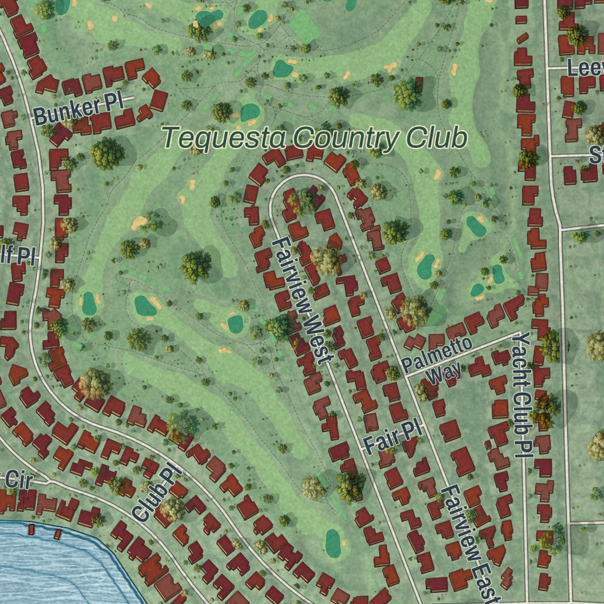 Close-up 2 of the Tequesta, Florida map artwork