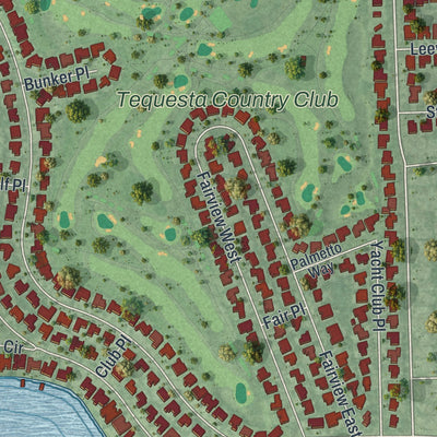 Close-up 2 of the Tequesta, Florida map artwork