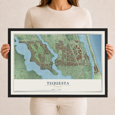 Tequesta, Florida map print, 12" x 18" W/ Black Ayous Wood Frame mockup