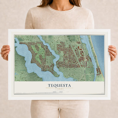 Tequesta, Florida map print, 12" x 18" W/ White Ayous Wood Frame mockup