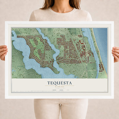 Tequesta, Florida map print, 18" x 24" W/ White Ayous Wood Frame mockup