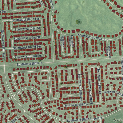 Close-up of the map of The Crossings, Florida print showing street and building detail