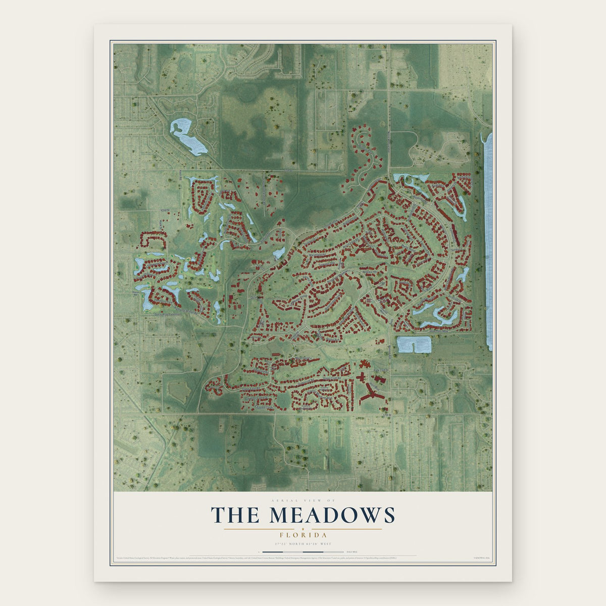 The Meadows, Florida map print, the full design