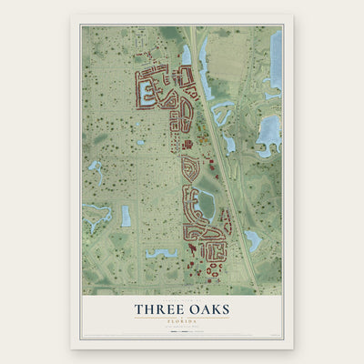 Three Oaks, Florida map print, the full design