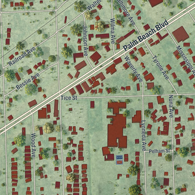 Close-up of the map of Tice, Florida print showing street and building detail