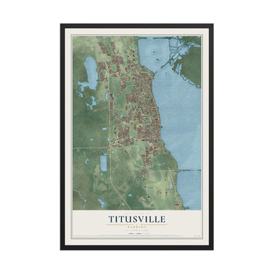 Titusville, Florida map print, 12" x 18" W/ Black Ayous Wood Frame mockup