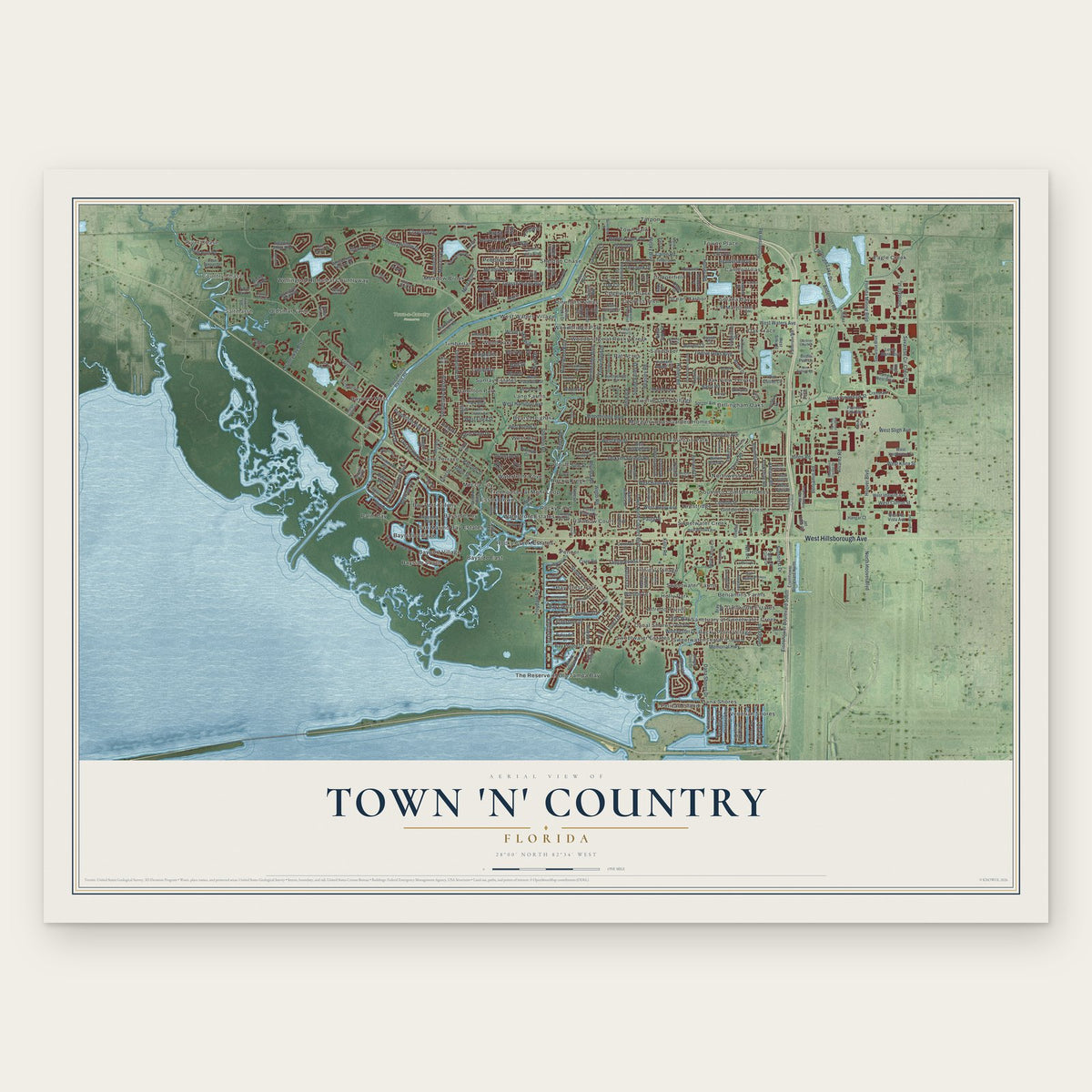 Town 'n' Country, Florida map print, the full design