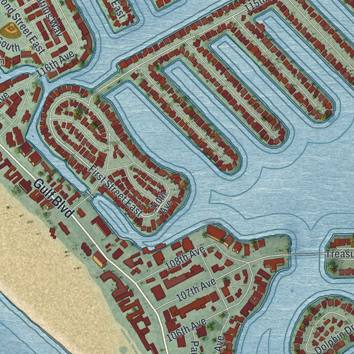 Close-up 1 of the Treasure Island, Florida map artwork