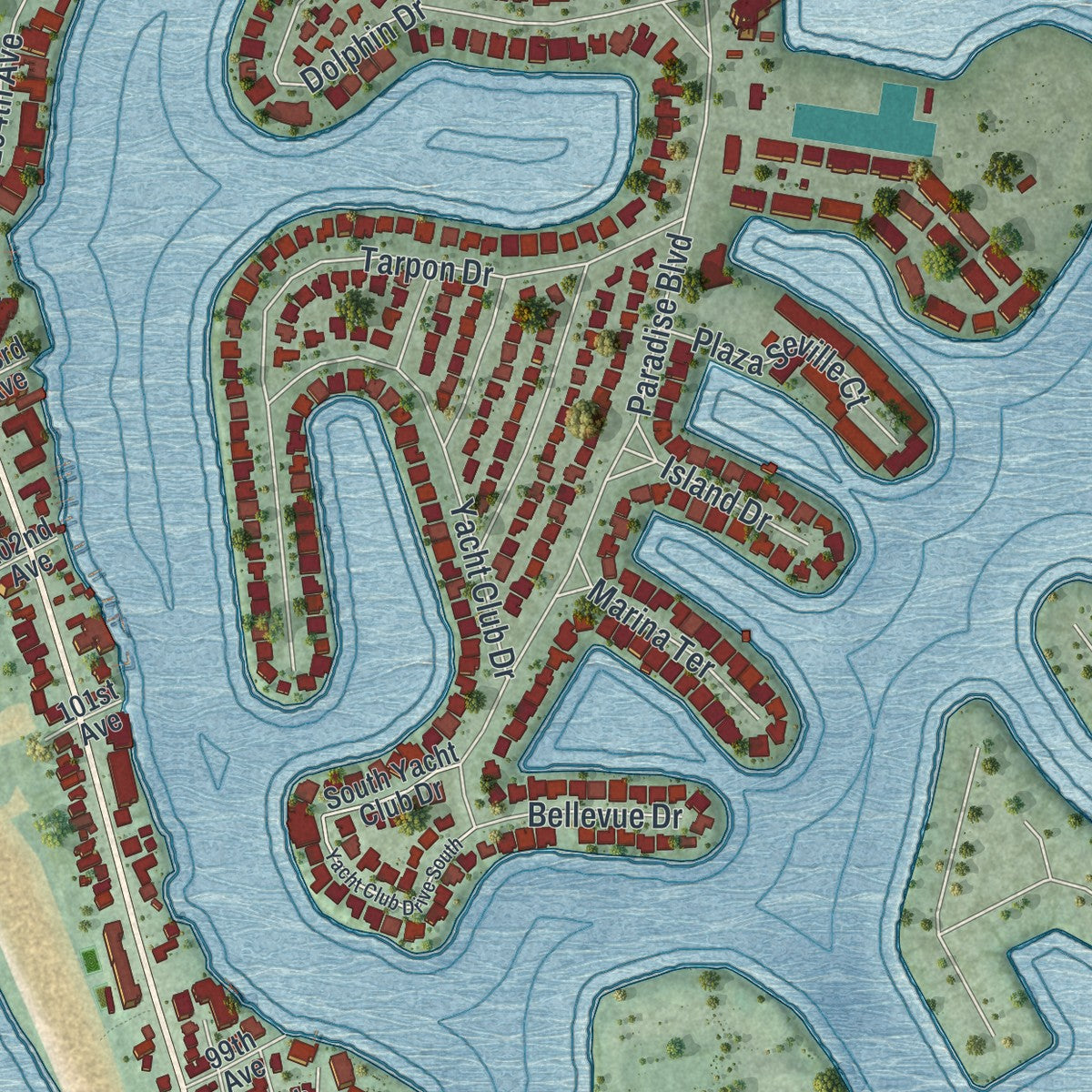 Close-up 2 of the Treasure Island, Florida map artwork