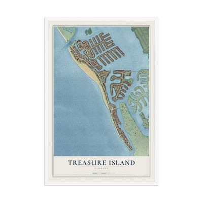 Treasure Island, Florida map print, 12" x 18" W/ White Ayous Wood Frame mockup