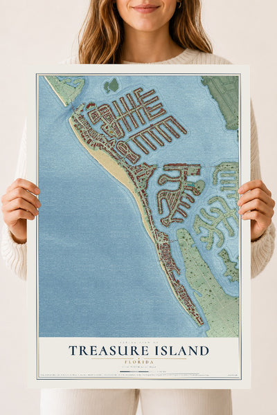 Treasure Island, Florida map print, 18" x 24" Archival Matte Print mockup
