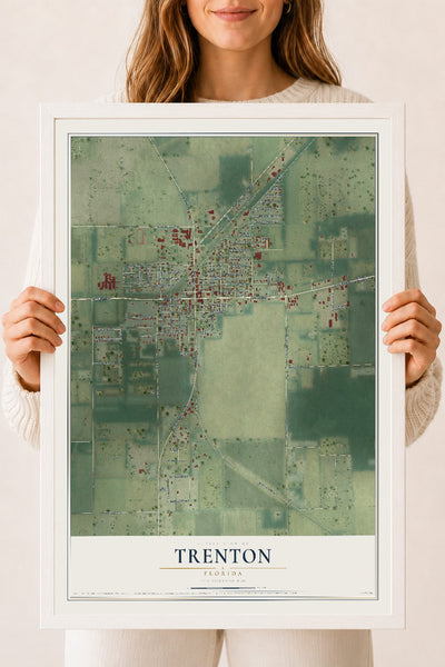 Trenton, Florida map print, 18" x 24" W/ White Ayous Wood Frame mockup