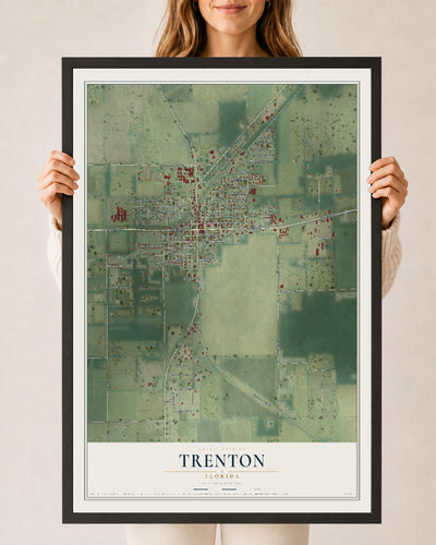 Trenton, Florida map print, 24" x 36" W/ Black Ayous Wood Frame mockup