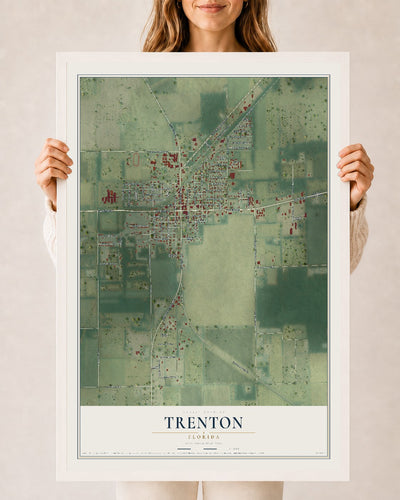 Trenton, Florida map print, 24" x 36" W/ White Ayous Wood Frame mockup