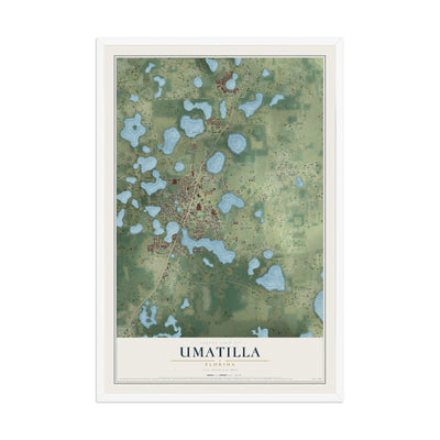 Umatilla, Florida map print, 12" x 18" W/ White Ayous Wood Frame mockup