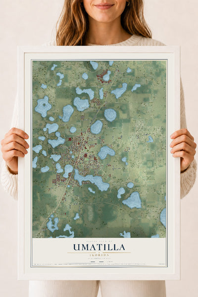 Umatilla, Florida map print, 18" x 24" W/ White Ayous Wood Frame mockup