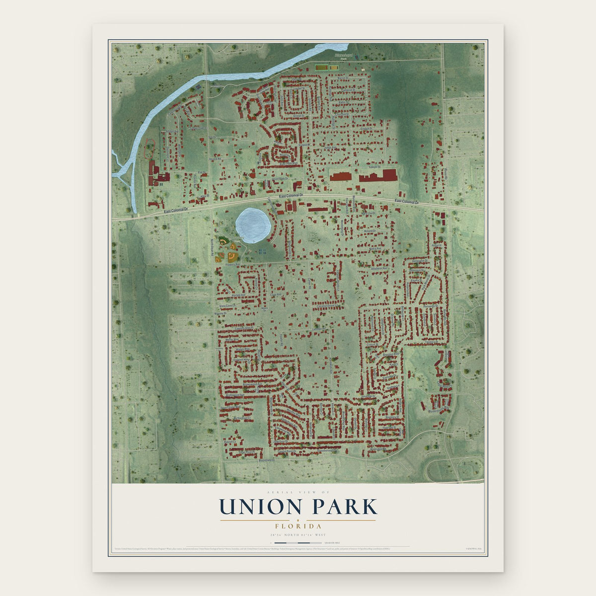 Union Park, Florida map print, the full design
