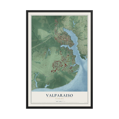 Valparaiso, Florida map print, 12" x 18" W/ Black Ayous Wood Frame mockup