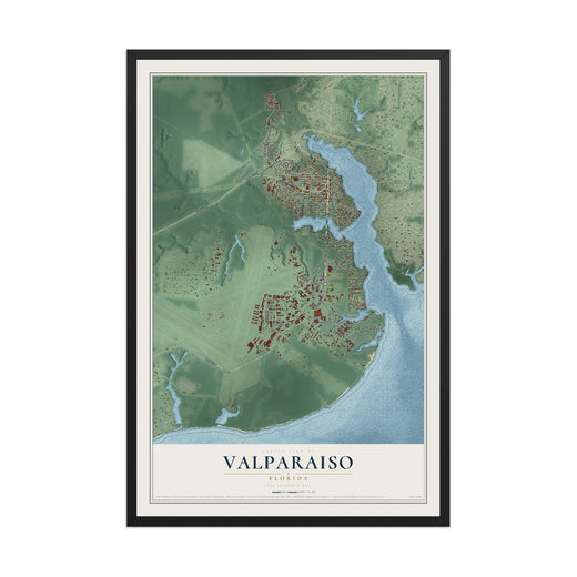 Map of Valparaiso, Florida, 12 x 18 inch print in a black wood frame
